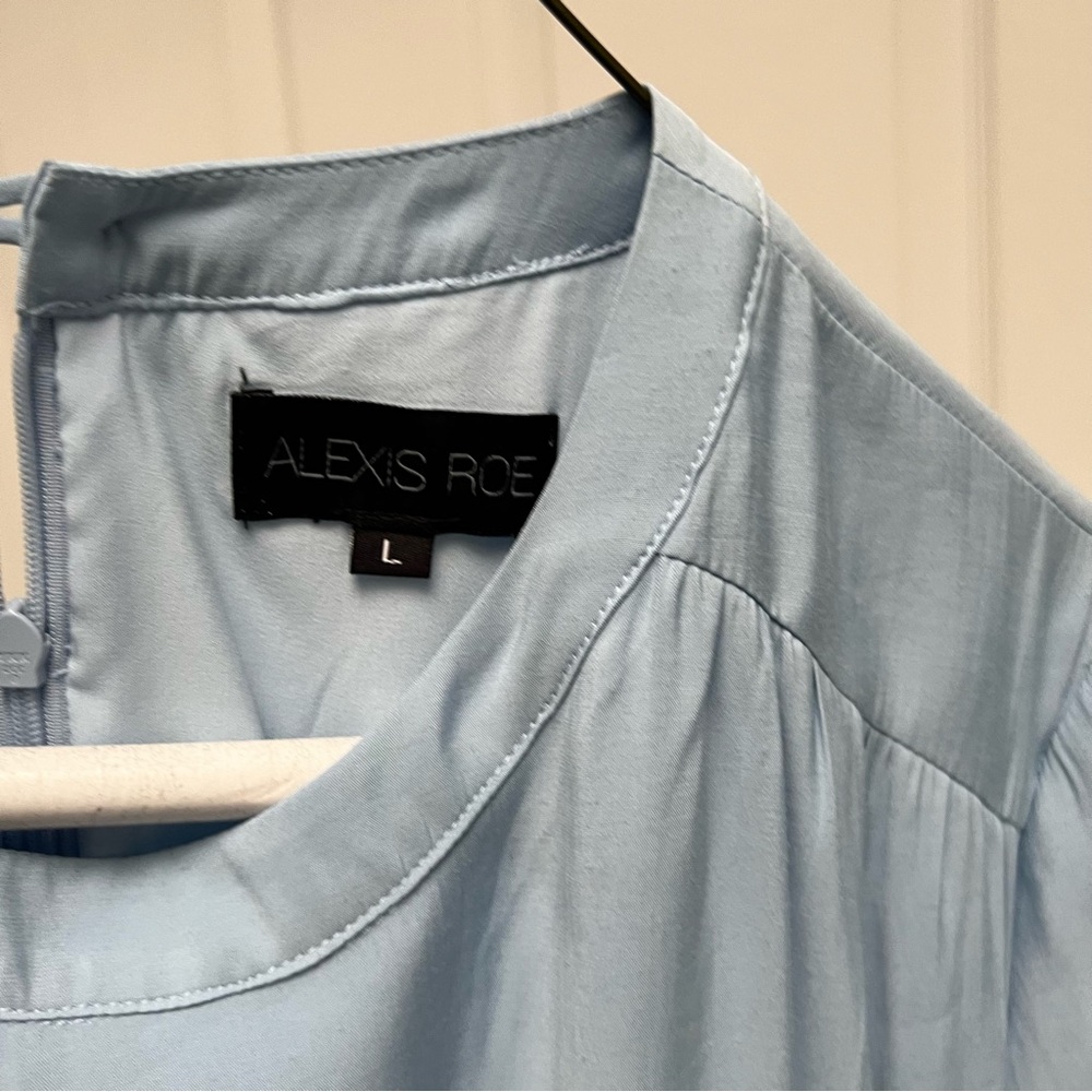 EC Light Blue Alexis Roe Wrap Dress Modest Ling Sleeve Lightweight Size Large - Picture 11 of 11